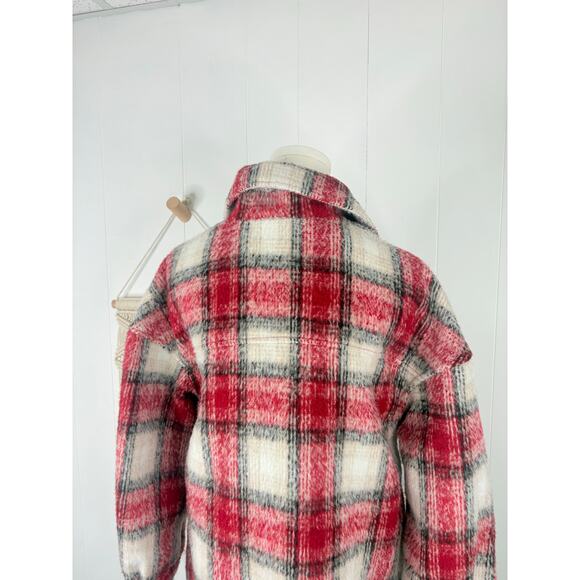 Bagatelle Plaid Oversized Shacket Womens XS Red White - Picture 9 of 10